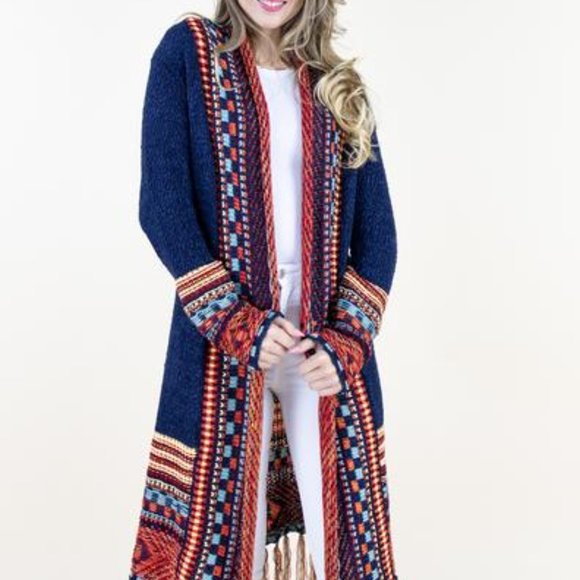 Native Cardigan - Pockets & Fringes - Blue - Picture 1 of 2